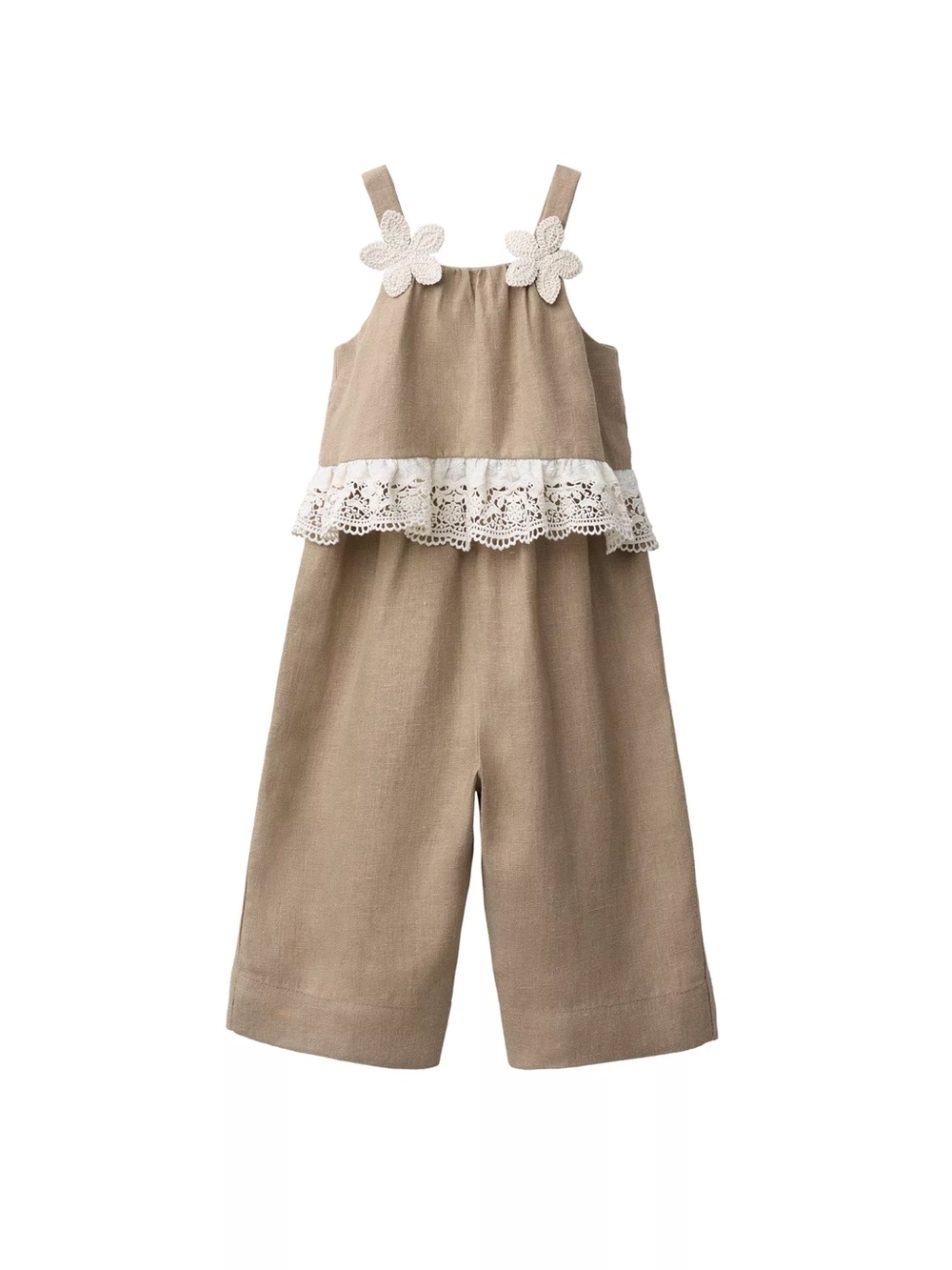 Zara Kids 100% Linen Floral Lace Jumpsuit